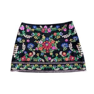 Vintage Black Embroidered Mini Skirt